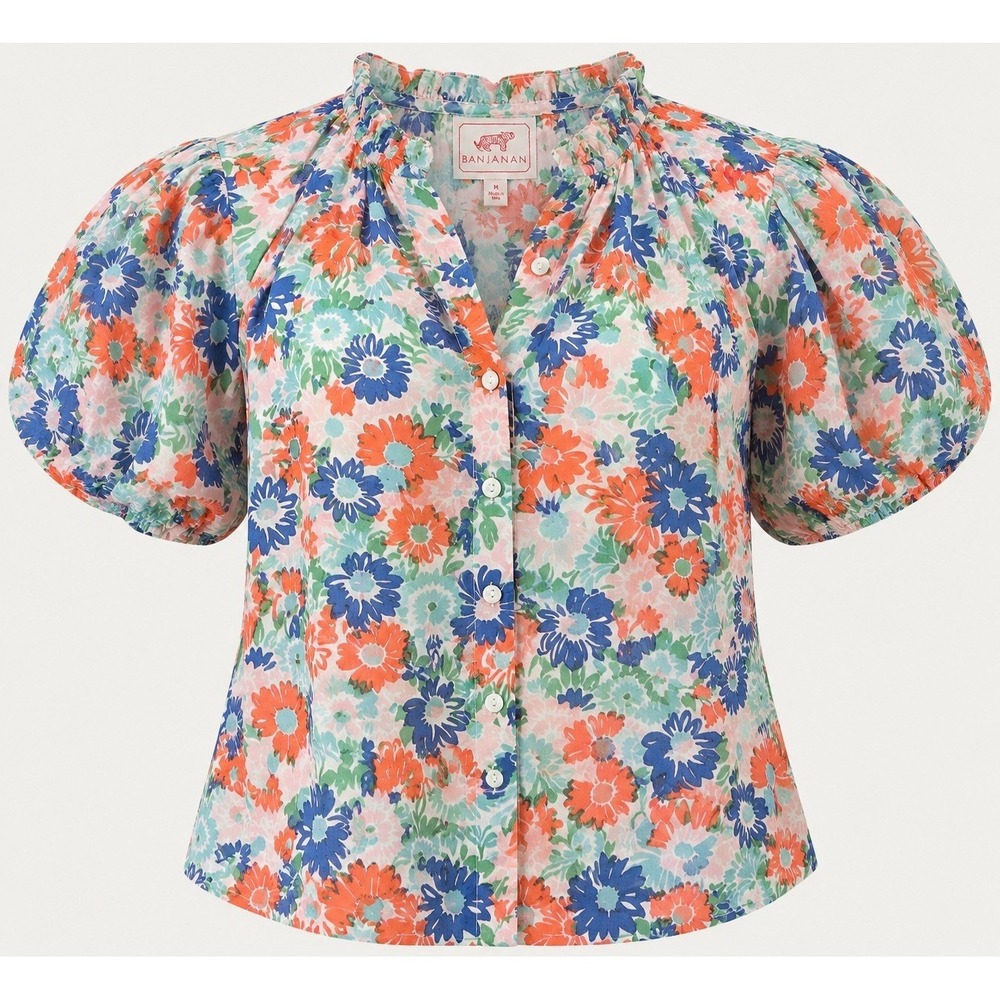 Banjanan Tammy Top M NWT Portobello Languid Floral Cotton Voile Puff Sleeve